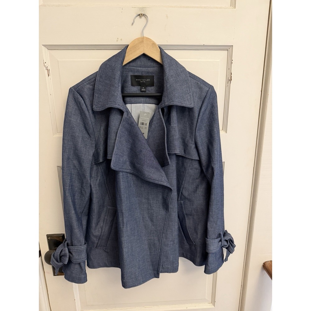 Ann Taylor Women's Denim Open Short Jacket Tie Sleeves‎ Size 16P New